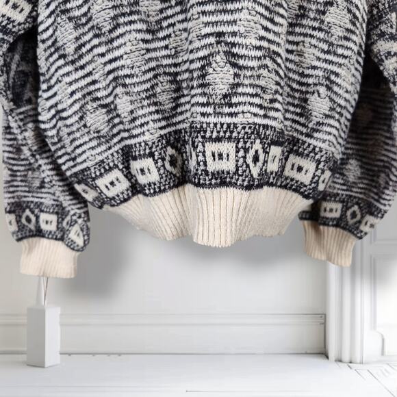 Vintage Mondo Italy Sweater M 50 Black Cream Geometric Knit Pullover Cotton - Picture 8 of 12